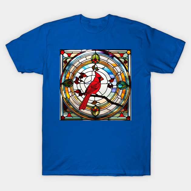 Cardinal on a Branch Stained Glass T-Shirt by Xie